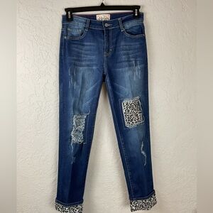 Women’s L & B Jeans Distressed Animal Print Leopard Size 8